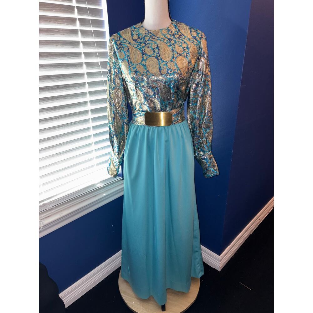 Vintage 1960s Brocade & Chiffon Evening Gown – Estate Sale Treasure